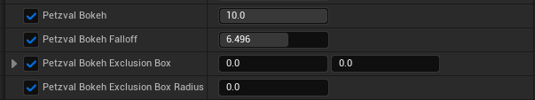 Bokeh Petzval paramètres Unreal Engine